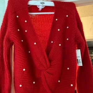 NWT Red and Pearl Embellished Long Sleeve Sweater.